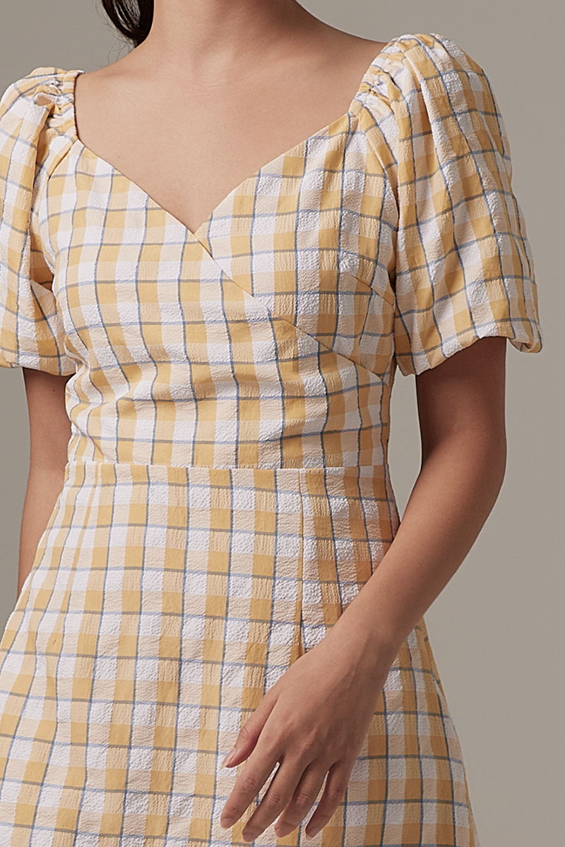 Finola Checkered Wrap Dress in Yellow