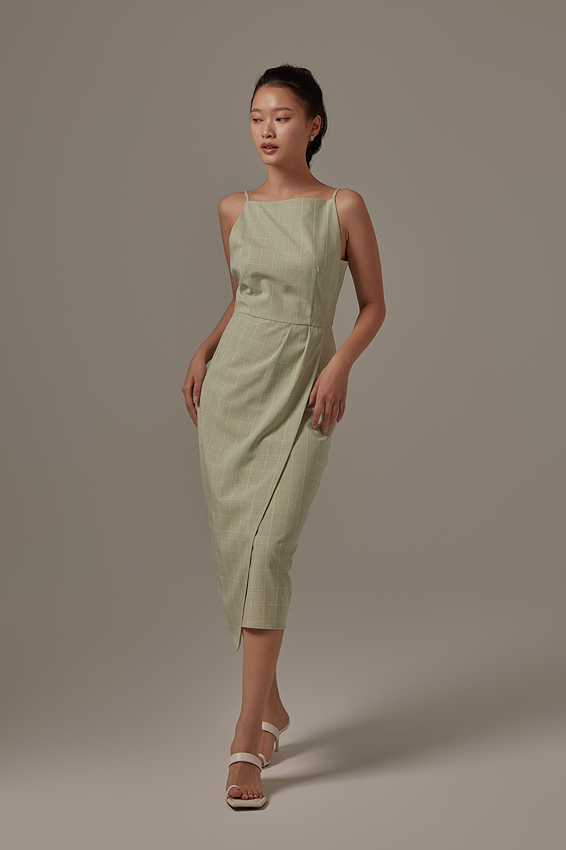 Wynne Wrapped Midi Dress in Sage Green