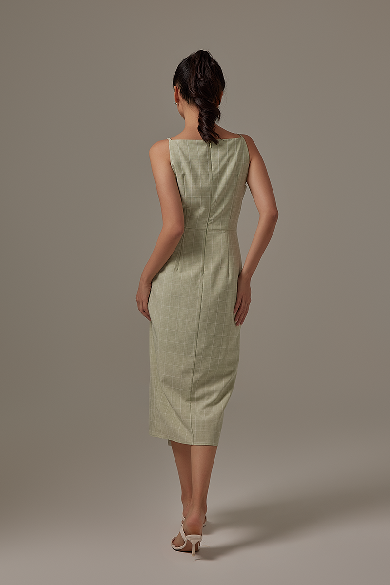 Wynne Wrapped Midi Dress in Sage Green