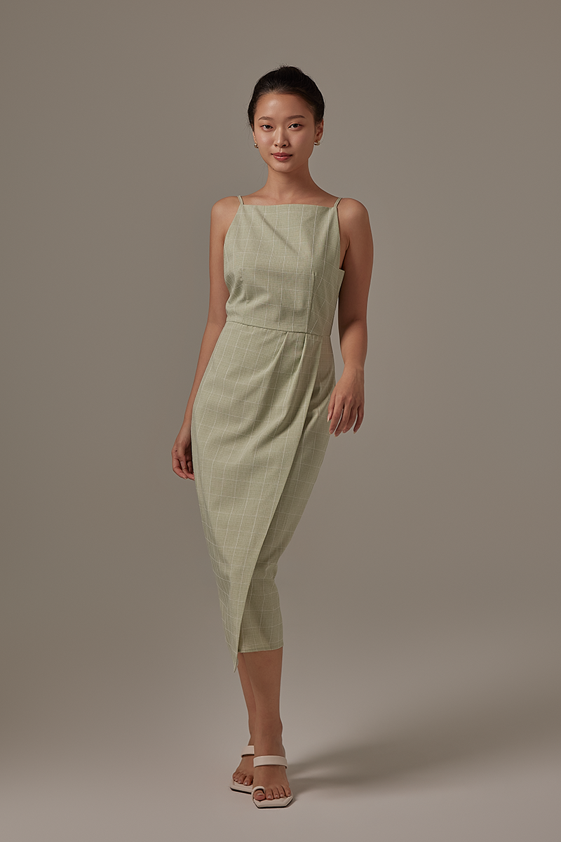 Wynne Wrapped Midi Dress in Sage Green