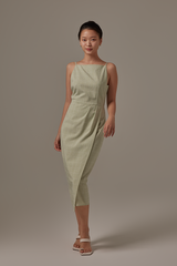 Wynne Wrapped Midi Dress in Sage Green