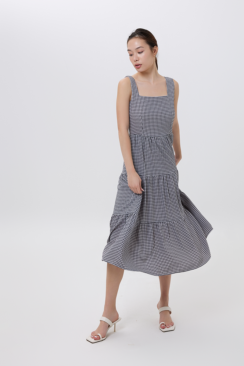 Pamela Tiered Midi Dress in Black