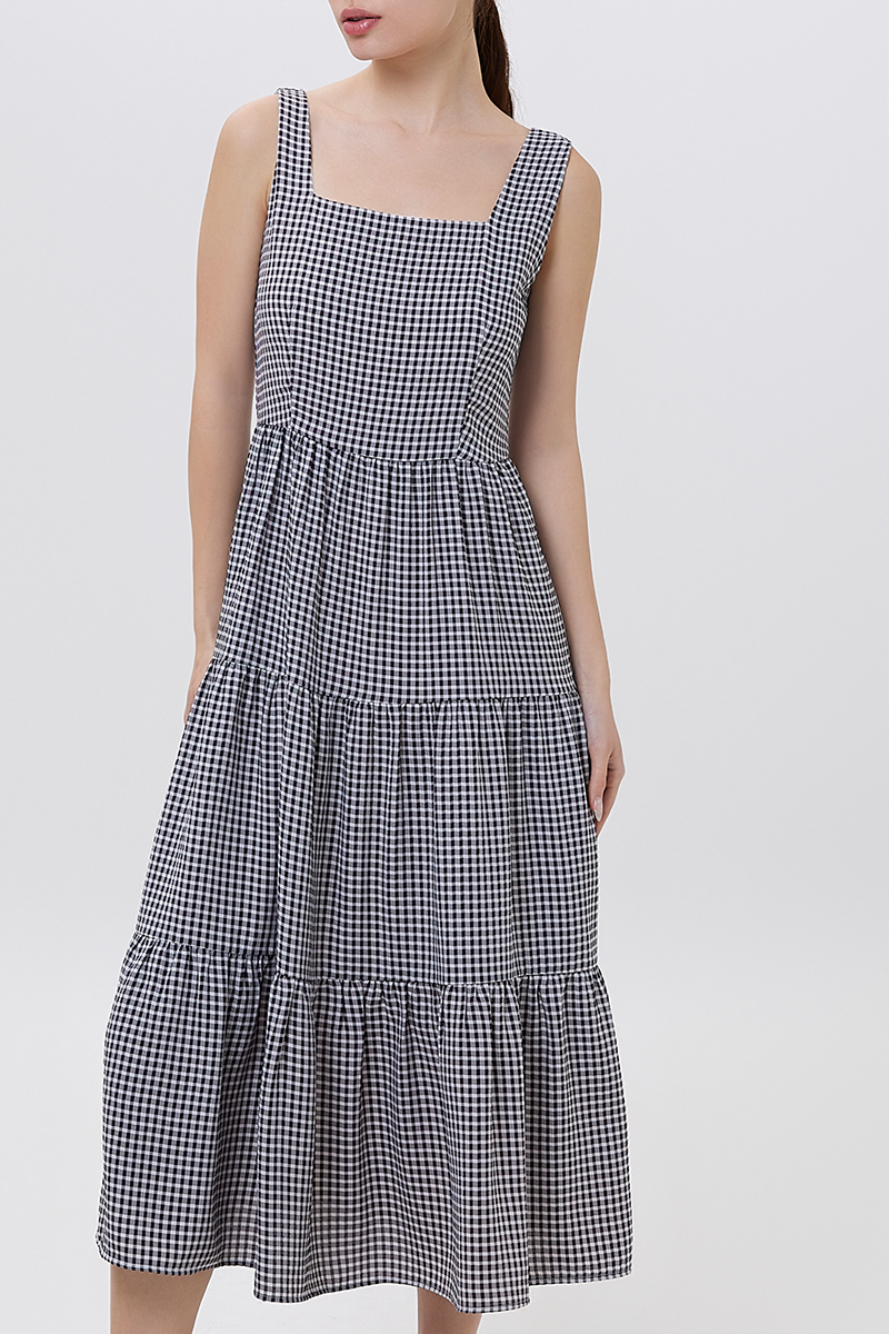 Pamela Tiered Midi Dress in Black