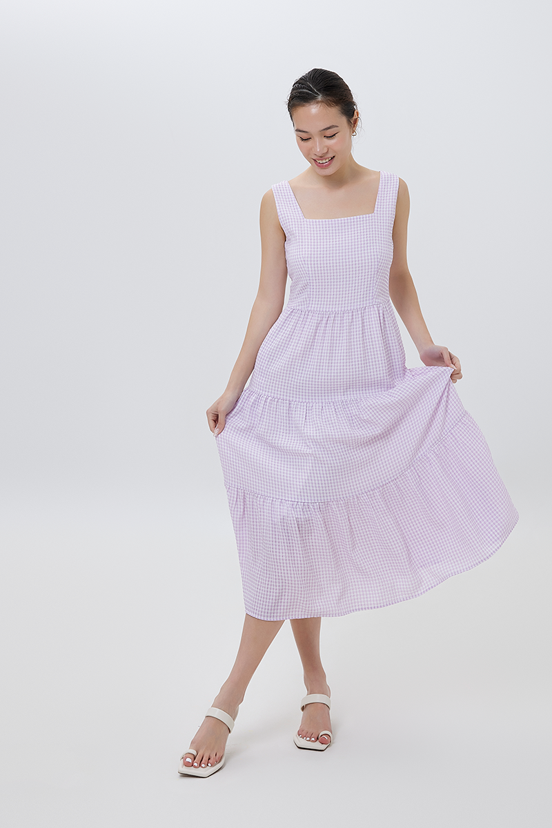 Pamela Tiered Midi Dress in Lavender