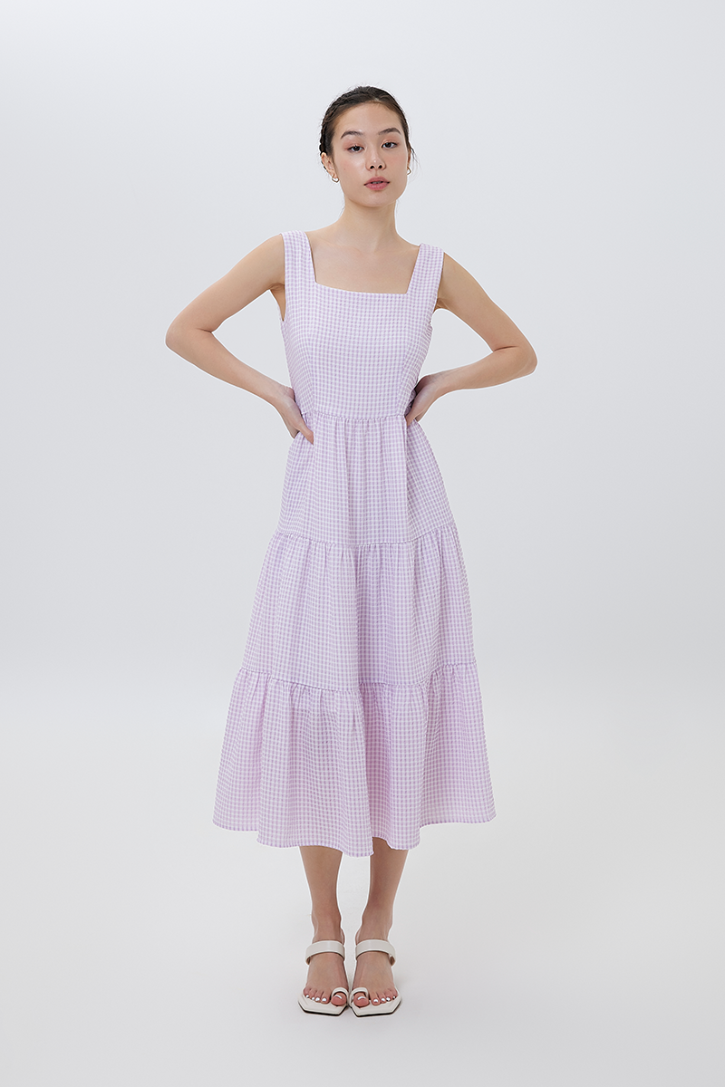 Pamela Tiered Midi Dress in Lavender