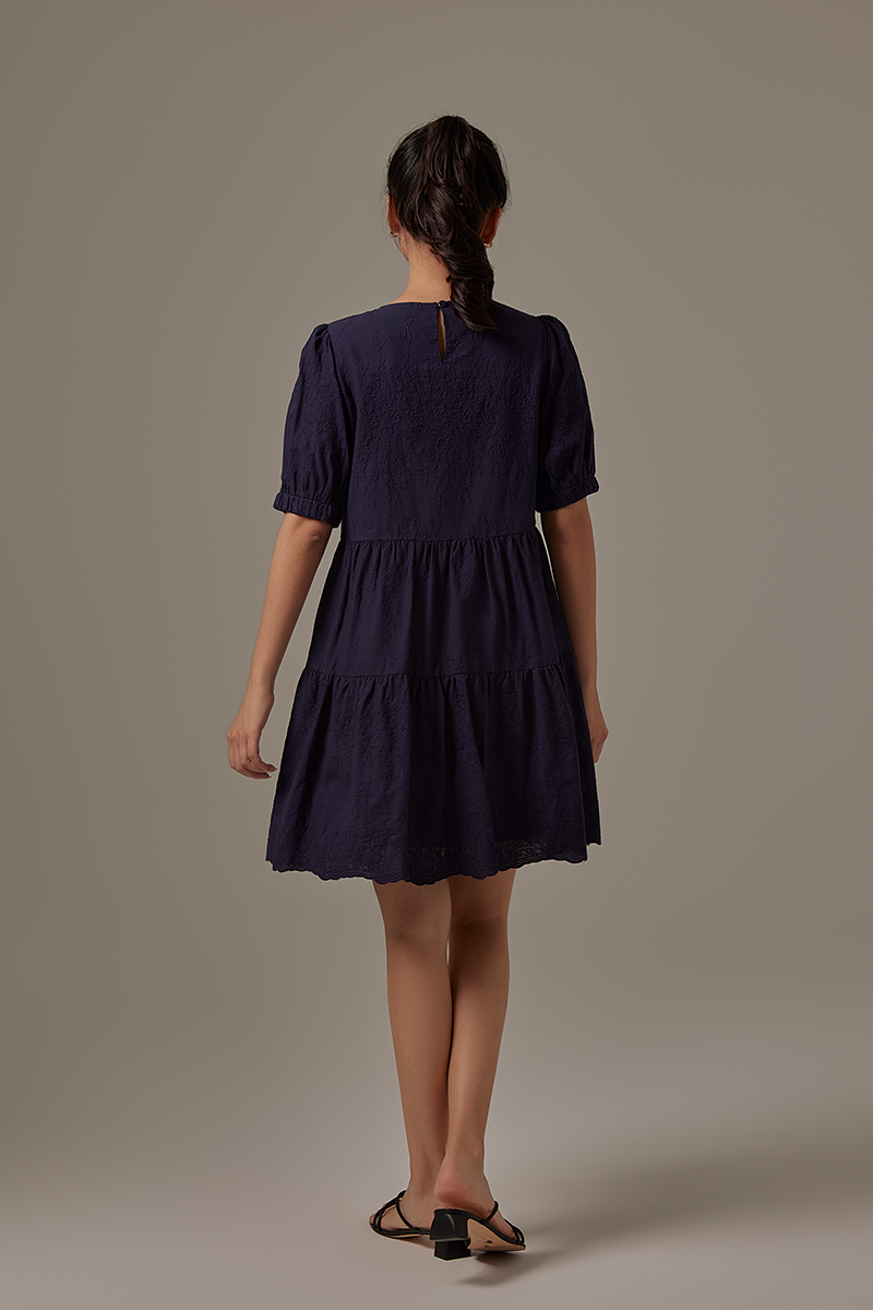 Jessine Embroidered Dress in Navy Blue