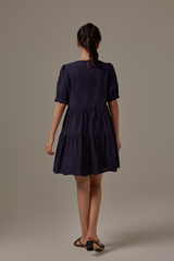 Jessine Embroidered Dress in Navy Blue