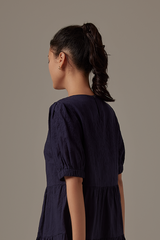 Jessine Embroidered Dress in Navy Blue