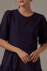 Jessine Embroidered Dress in Navy Blue