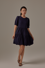 Jessine Embroidered Dress in Navy Blue