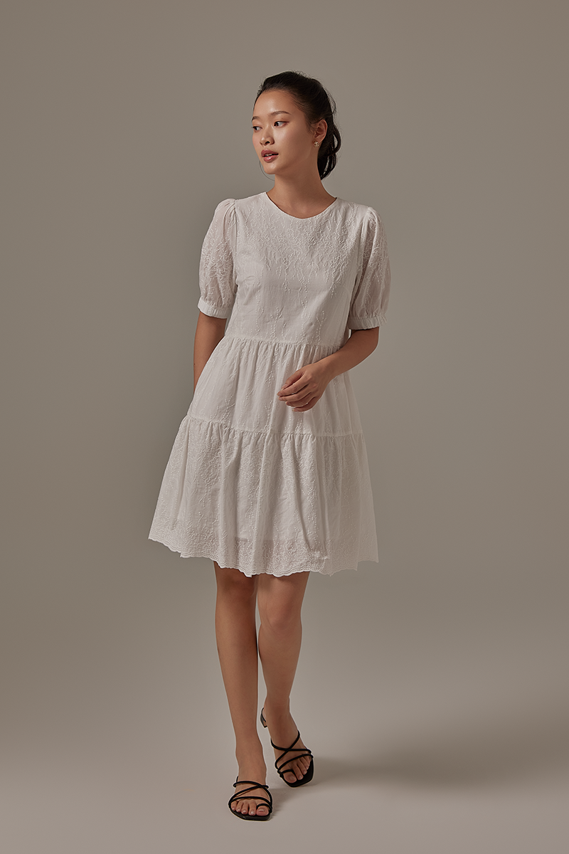 Jessine Embroidered Dress in White