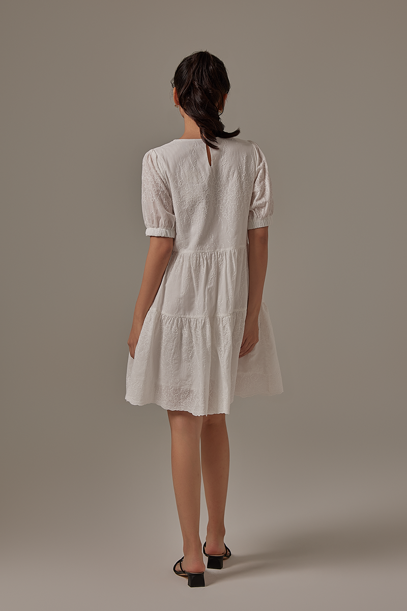 Jessine Embroidered Dress in White