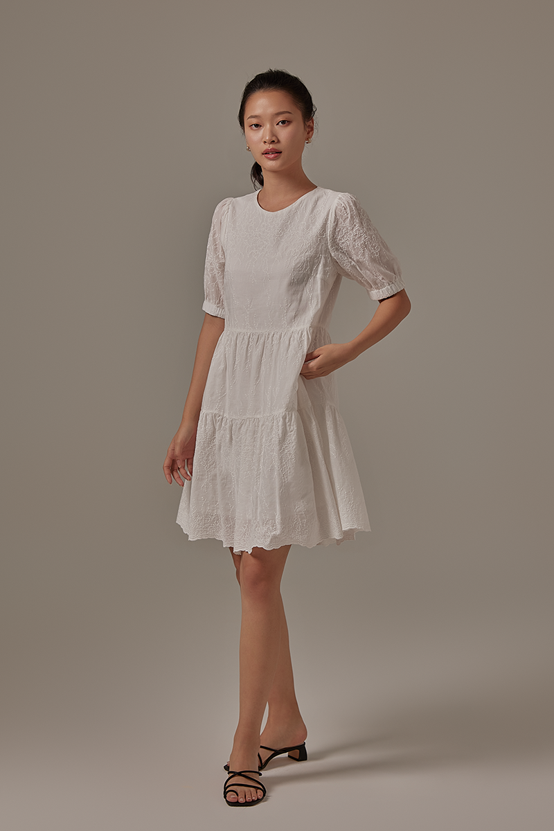 Jessine Embroidered Dress in White
