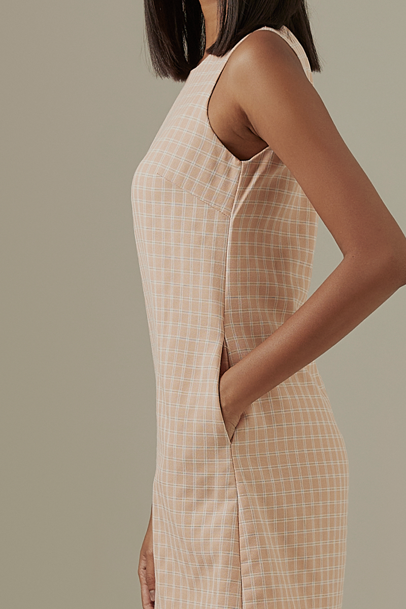Janise Checkered Dress in Melon