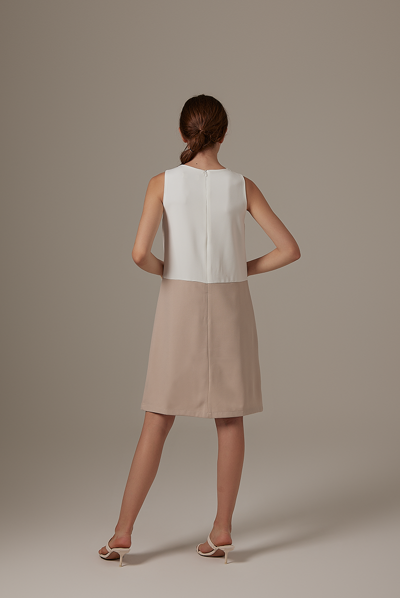 Marian Colour Block Dress in White