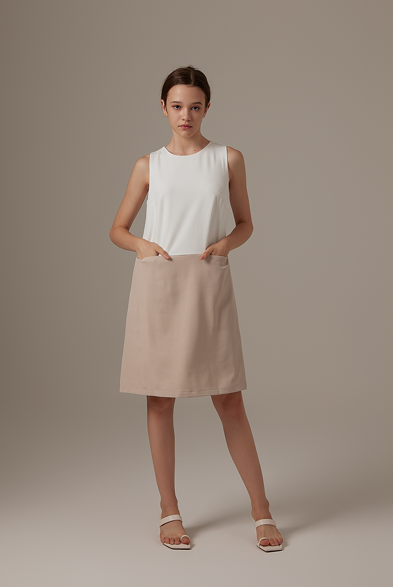 Marian Colour Block Dress in White