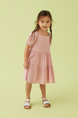 KIDS Shermaine Puff Sleeve Dress in Bubblegum