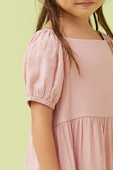 KIDS Shermaine Puff Sleeve Dress in Bubblegum