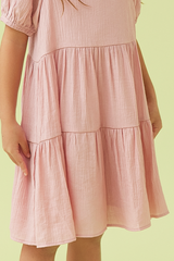 KIDS Shermaine Puff Sleeve Dress in Bubblegum