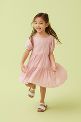 KIDS Shermaine Puff Sleeve Dress in Bubblegum