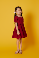 KIDS Shermaine Puff Sleeve Dress in Cherry