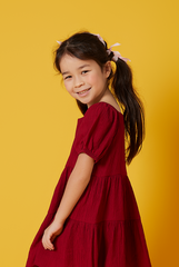 KIDS Shermaine Puff Sleeve Dress in Cherry