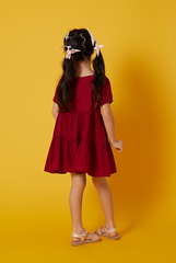 KIDS Shermaine Puff Sleeve Dress in Cherry