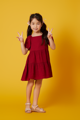 KIDS Shermaine Puff Sleeve Dress in Cherry