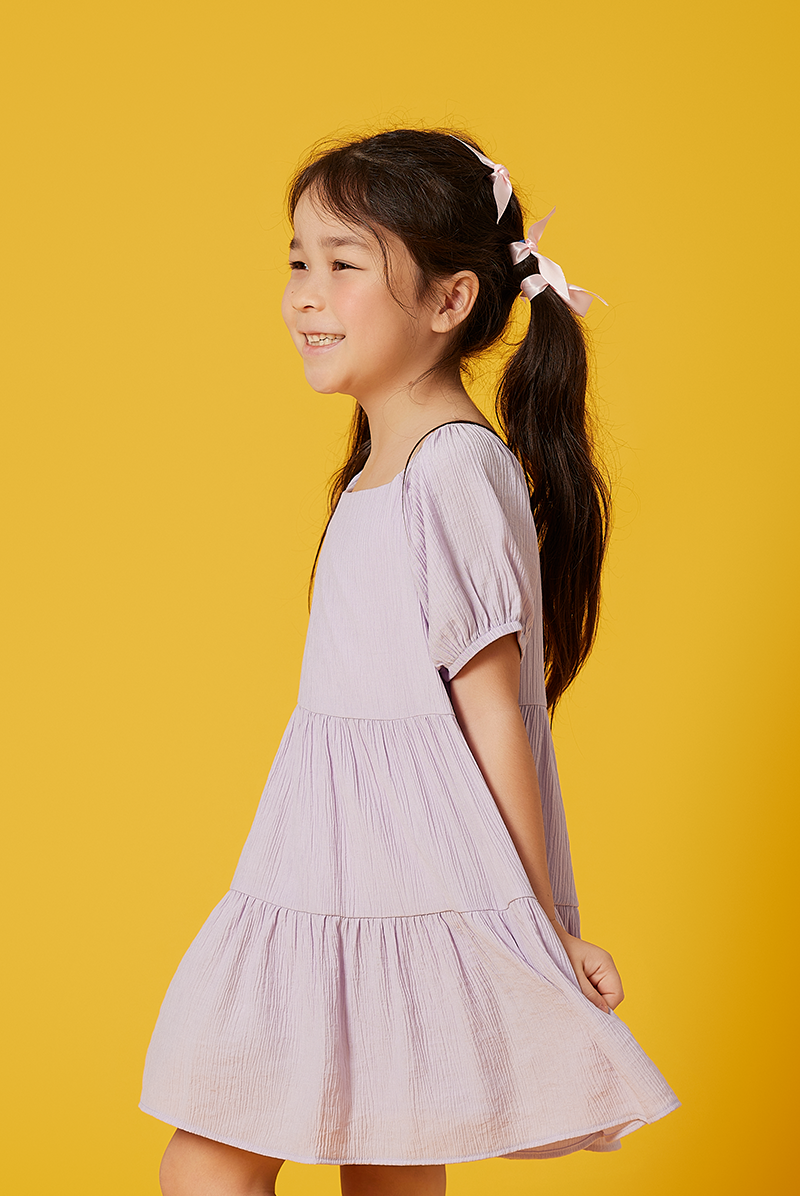 KIDS Shermaine Puff Sleeve Dress in Light Purple