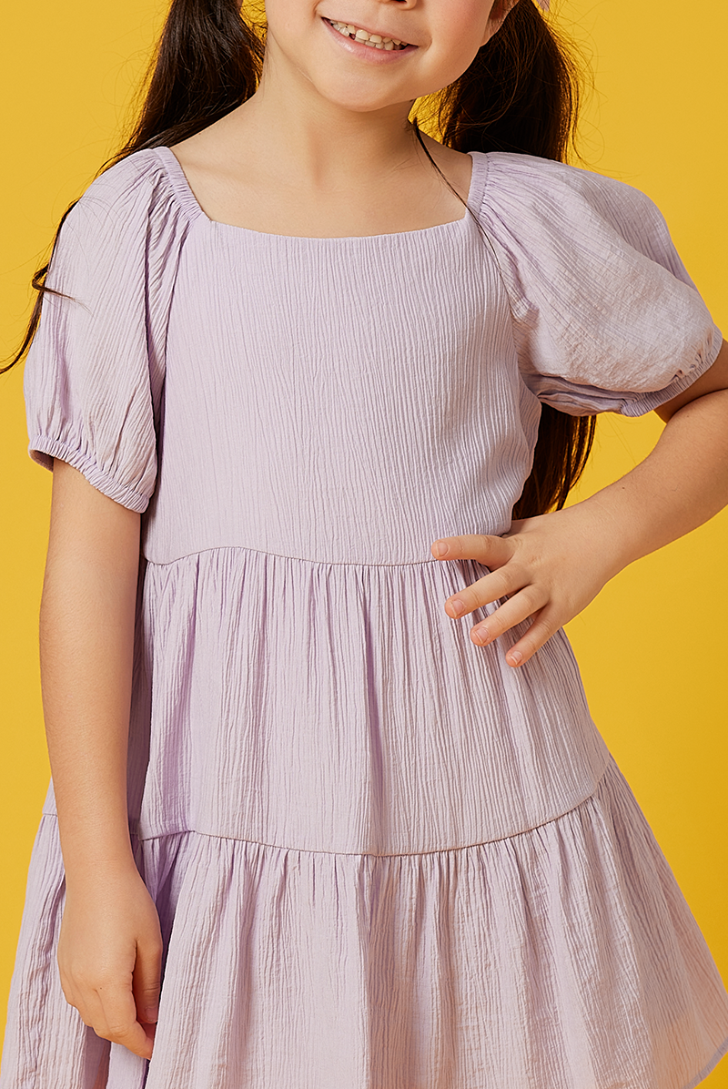 KIDS Shermaine Puff Sleeve Dress in Light Purple