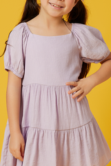 KIDS Shermaine Puff Sleeve Dress in Light Purple