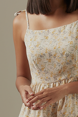 Aster Floral Tiered Dress in Beige