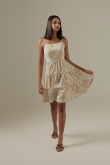 Aster Floral Tiered Dress in Beige
