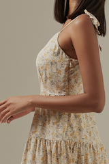 Aster Floral Tiered Dress in Beige
