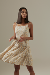 Aster Floral Tiered Dress in Beige