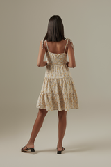 Aster Floral Tiered Dress in Beige