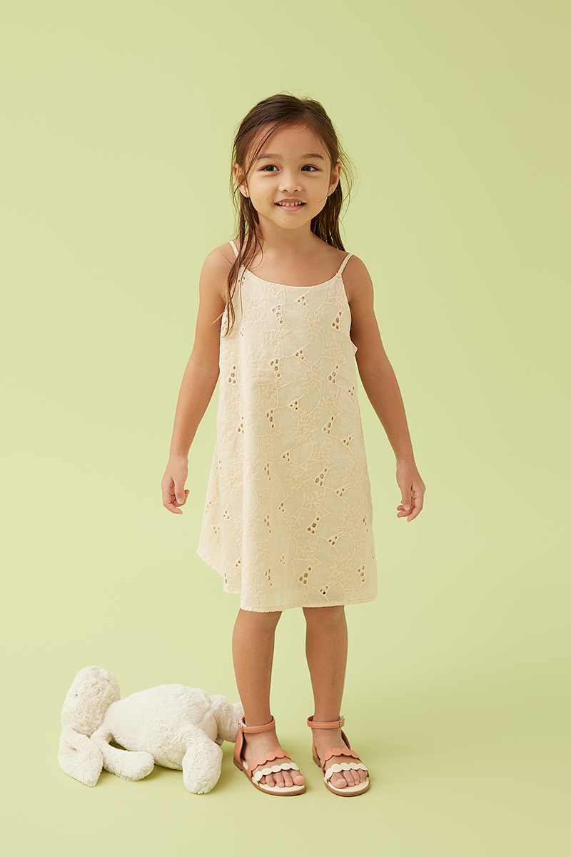 KIDS Zaina Eyelet Camisole Dress in Apricot