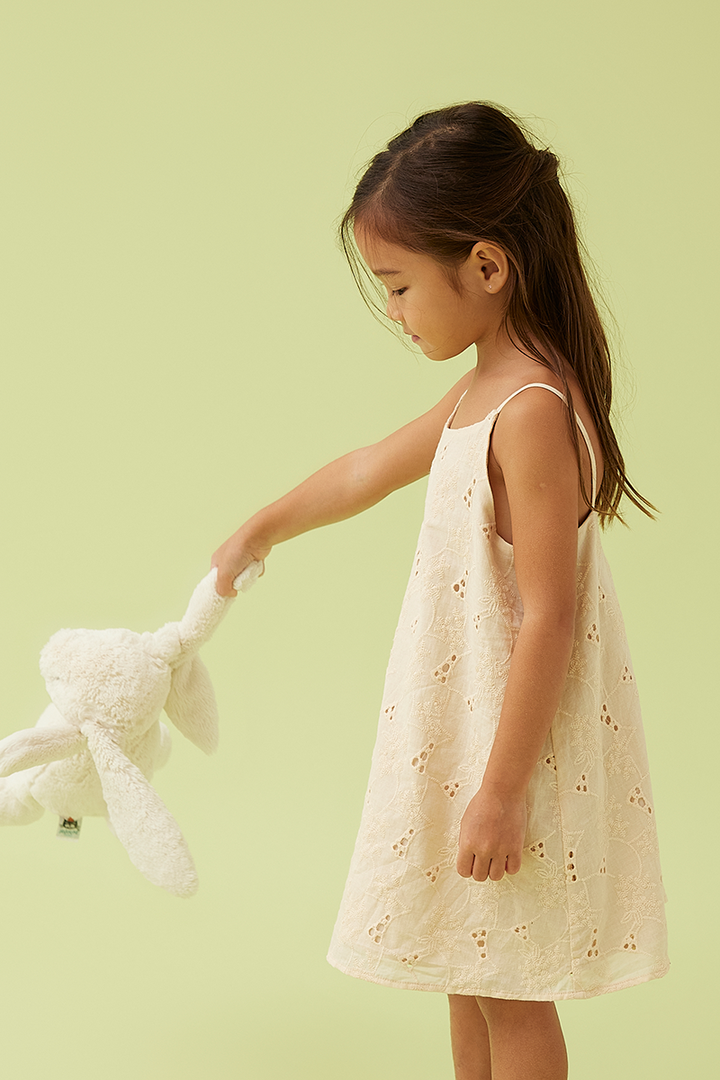 KIDS Zaina Eyelet Camisole Dress in Apricot