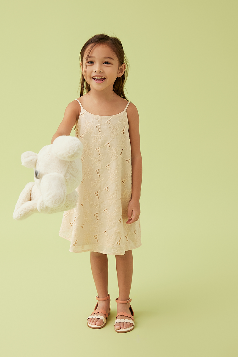 KIDS Zaina Eyelet Camisole Dress in Apricot