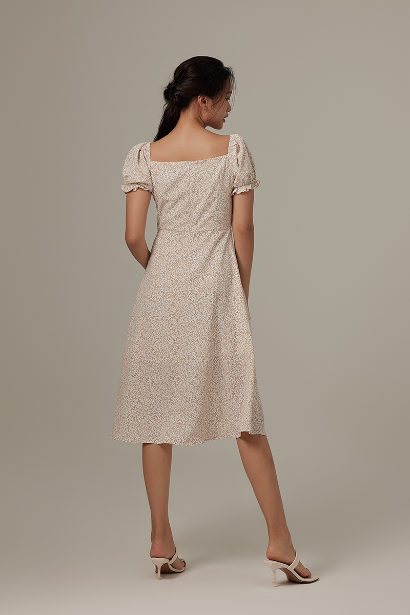 Fia Floral Side Slit Dress in White