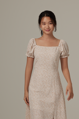 Fia Floral Side Slit Dress in White