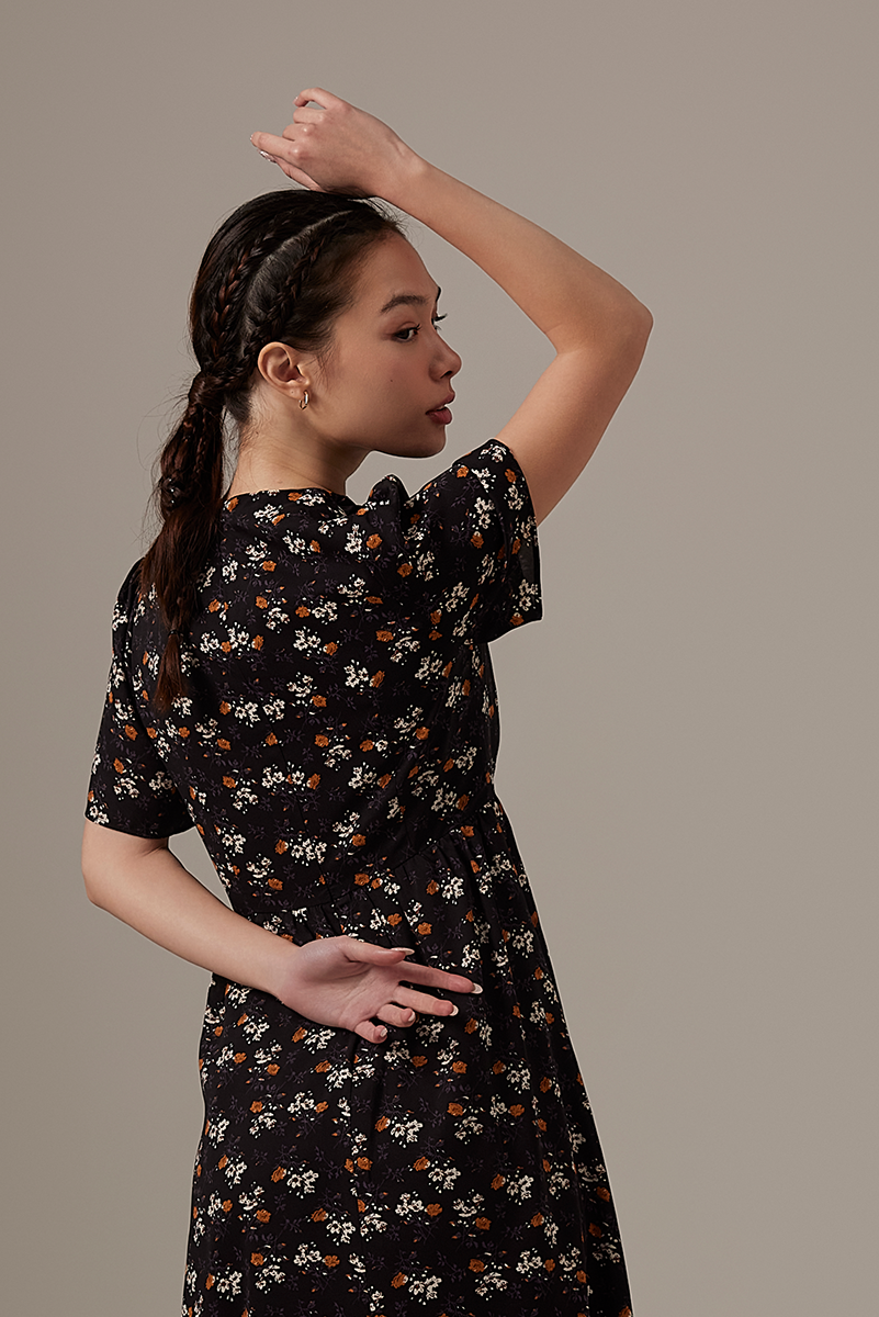 Abelle Floral A-line Maxi Dress in Black
