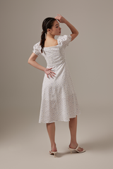 Luna Floral Puff Sleeves Midi Dress in White