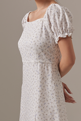 Luna Floral Puff Sleeves Midi Dress in White