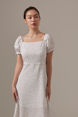 Luna Floral Puff Sleeves Midi Dress in White