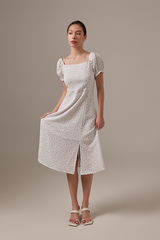 Luna Floral Puff Sleeves Midi Dress in White