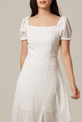 Luna Floral Puff Sleeves Midi Dress in Yellow