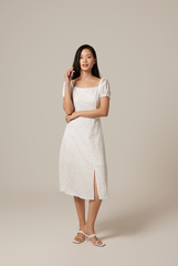Luna Floral Puff Sleeves Midi Dress in Yellow