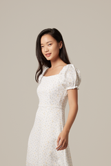 Luna Floral Puff Sleeves Midi Dress in Yellow