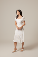 Luna Floral Puff Sleeves Midi Dress in Yellow